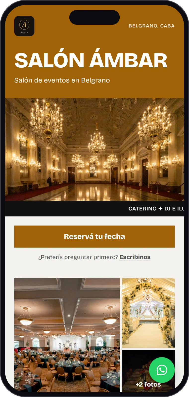 Página de un salón con el estilo Moderno, vista en el celular