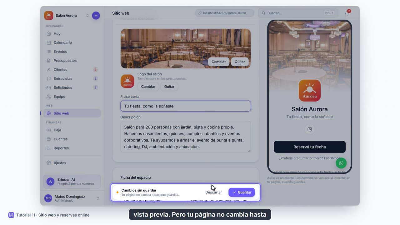 Tutorial 11: Sitio web y reservas online