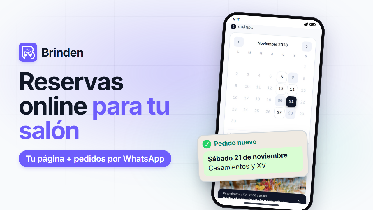 Video: reservas online para tu salón. El calendario de la página con fechas libres y un pedido nuevo por WhatsApp